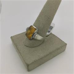Synthetic Amber Unisex Silver & Stone Ring 925 Silver 3.6g Size:7.75